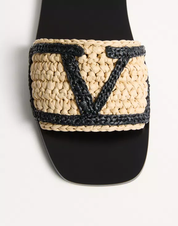 Valentino Viva Superstar Slide Sandal In Raffia With Crochet Embroidery - Image 2